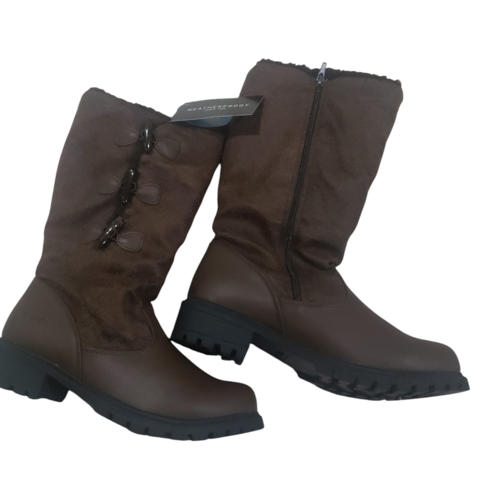 WATERPROOF "TOOGLE" FAUX FUR LINED COCO BROWN WINTER DISTRESSED MOTO BOOTS